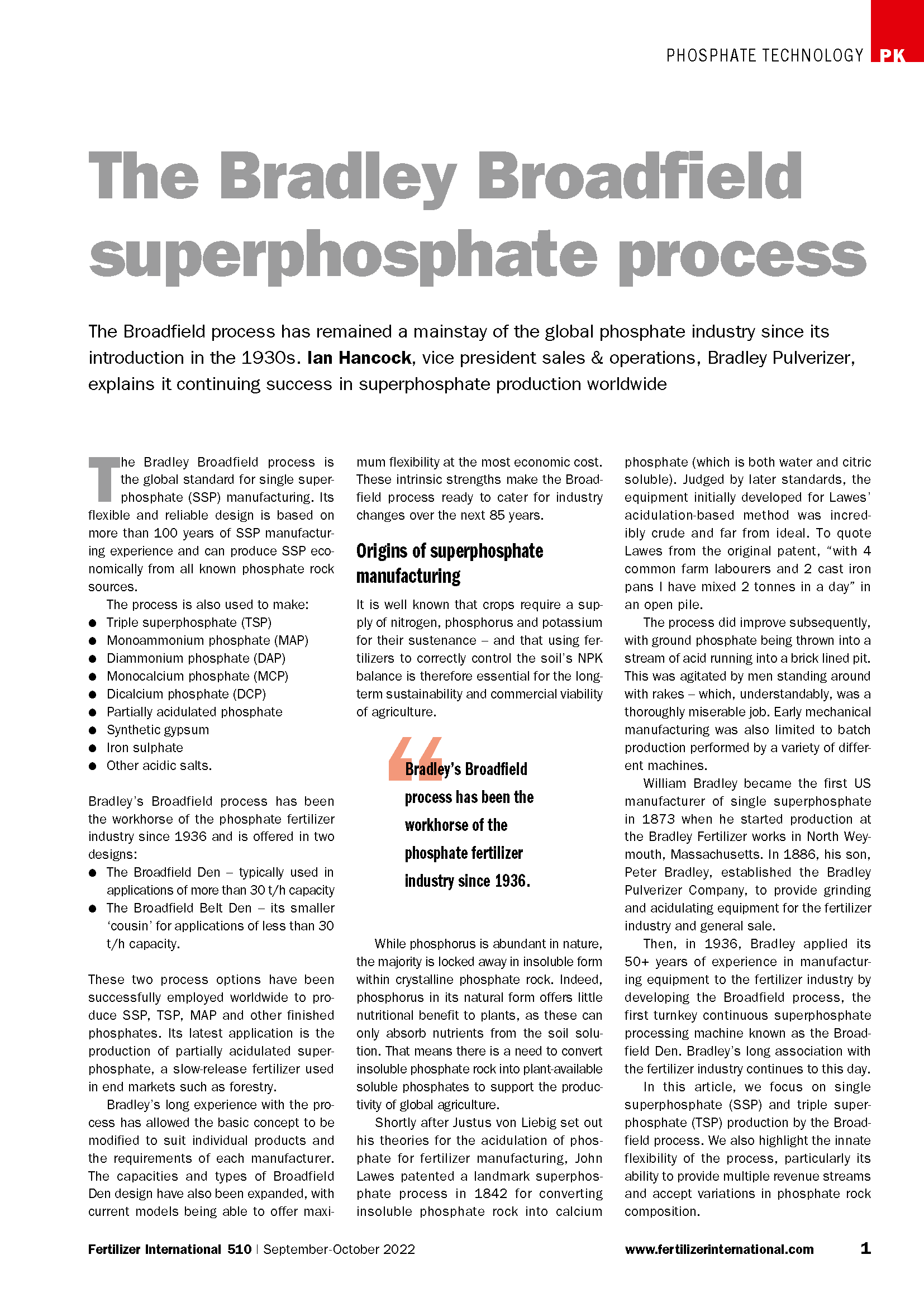 Fertilizer International-Sept_Oct 2022-Bradley Broadfield Superphosphate Process